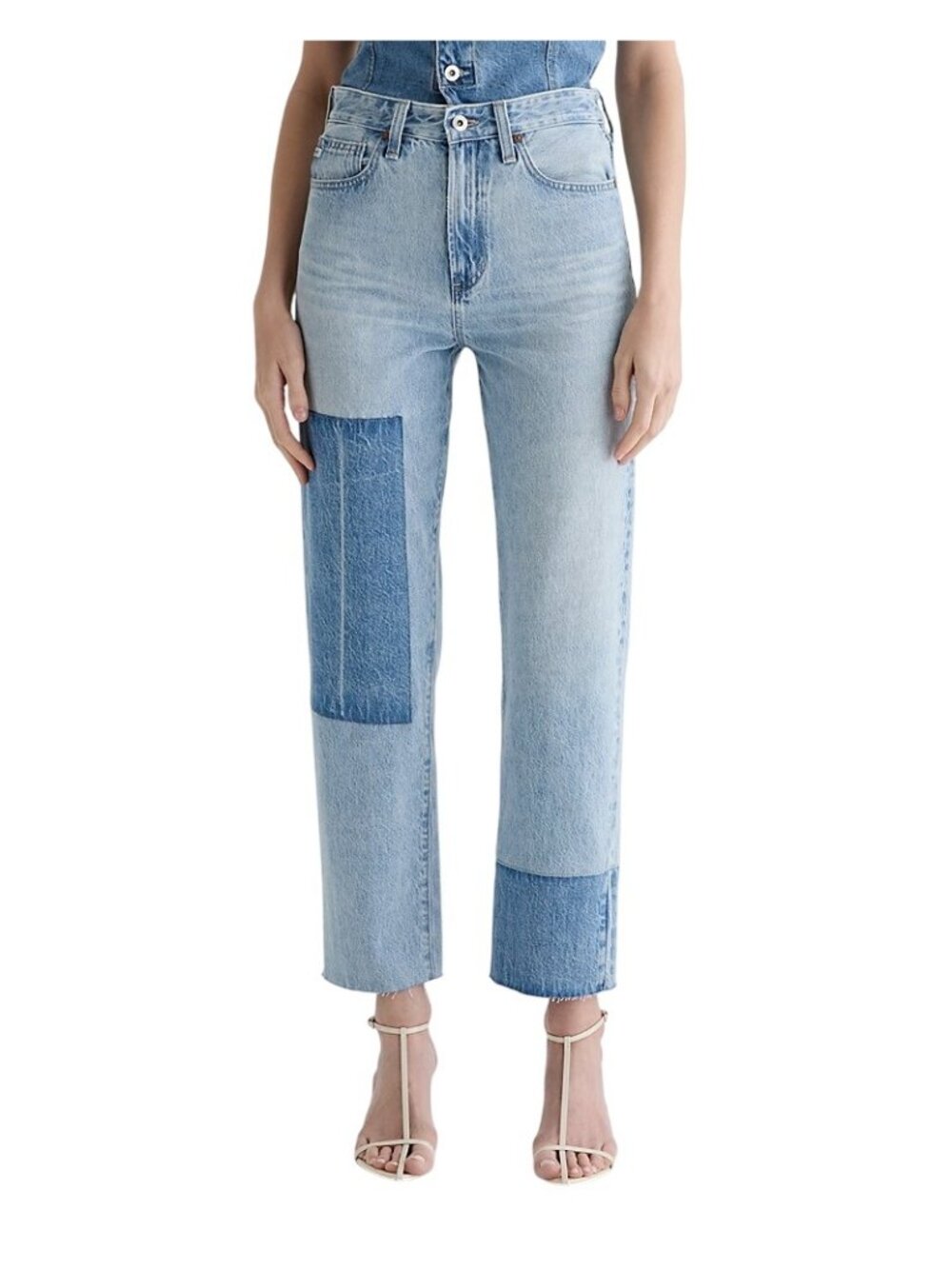 NWT AG Brinley Patchwork Straight Jeans Light Wash Size 30 MSRP $245